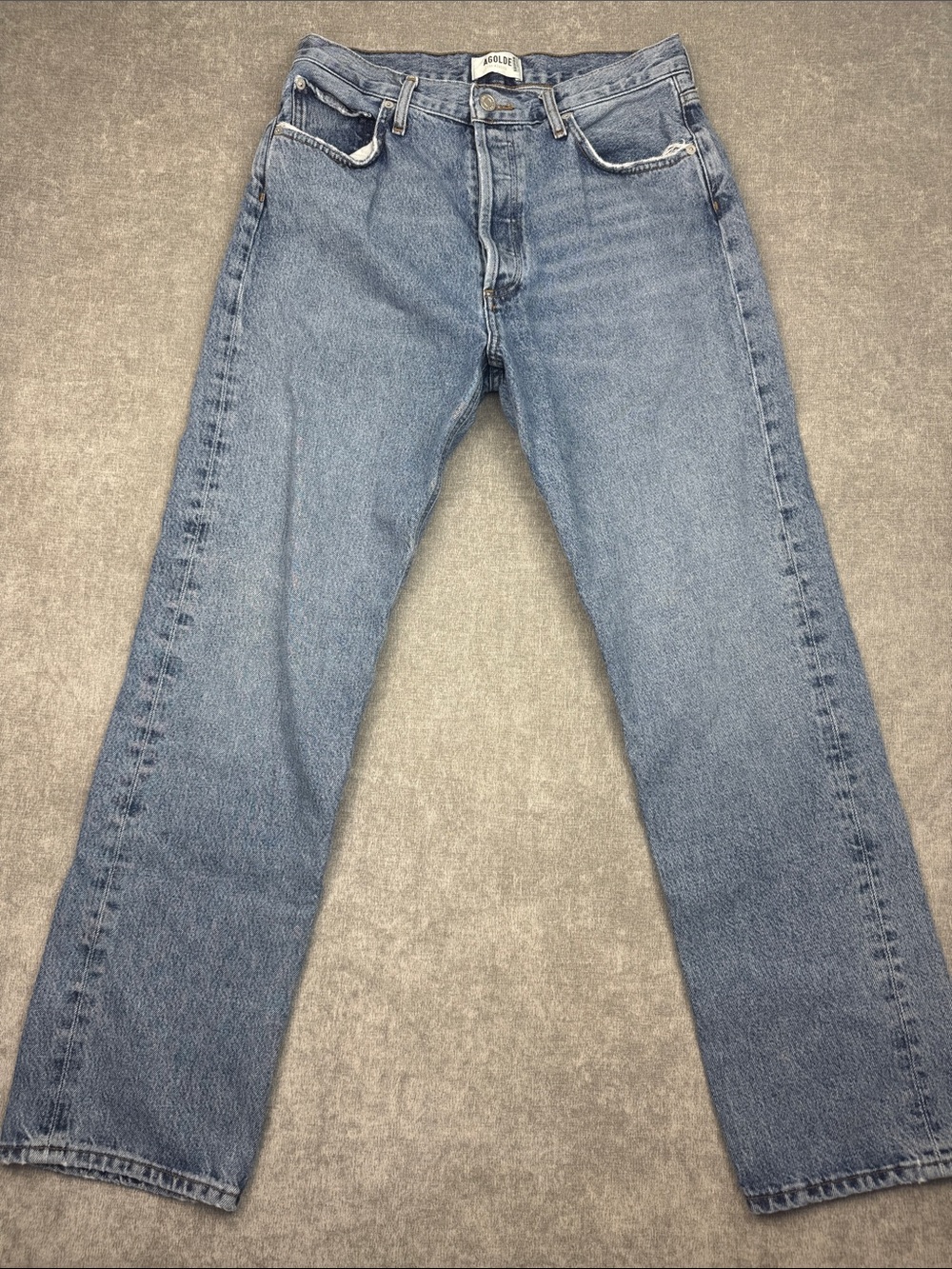Agolde High Rise Straight Leg Button Fly Medium Light Blue Jeans Women’s 28